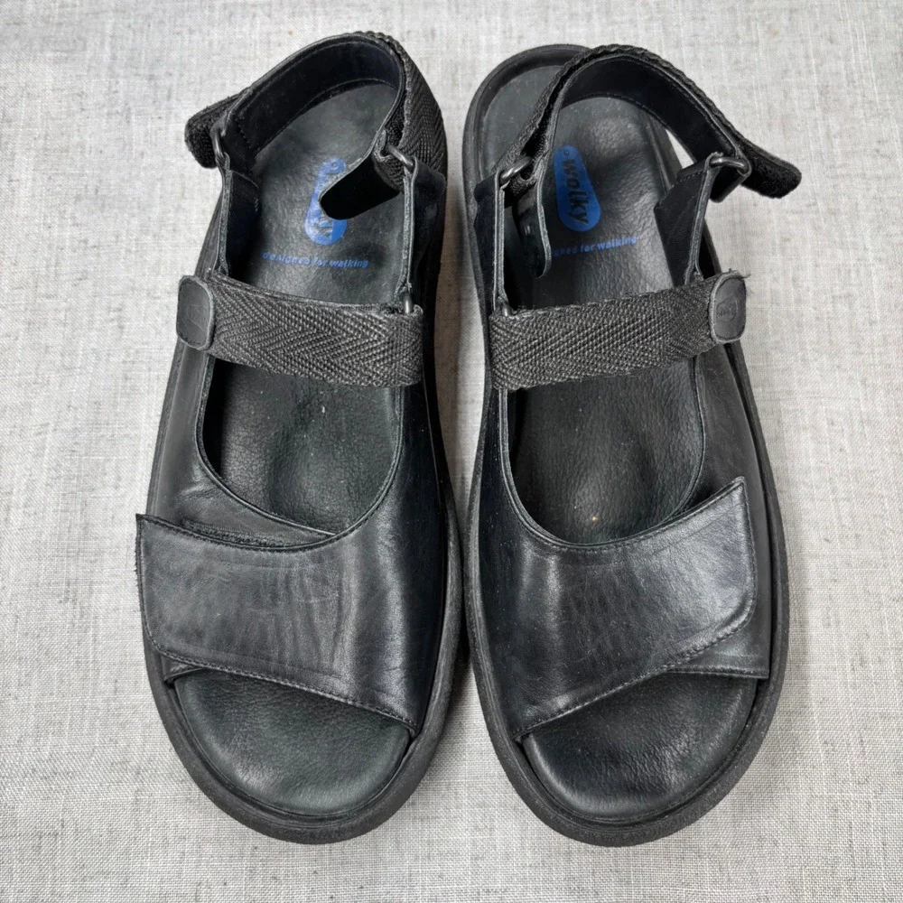 Wolky Jewel Black Leather Platform Sandals Adjustable Strap Women's Size EU 41